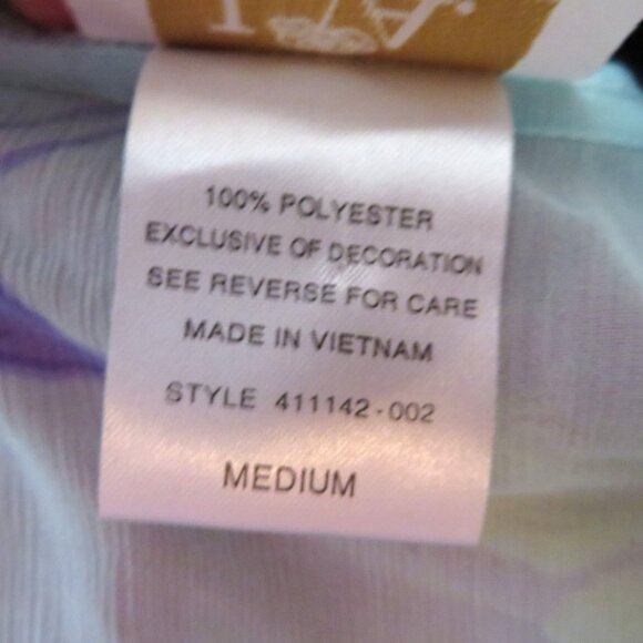 LA Intimates Knee Length Sheer Robe M Blue Lavender Floral Ruffled Lace Sleeve - Picture 10 of 13